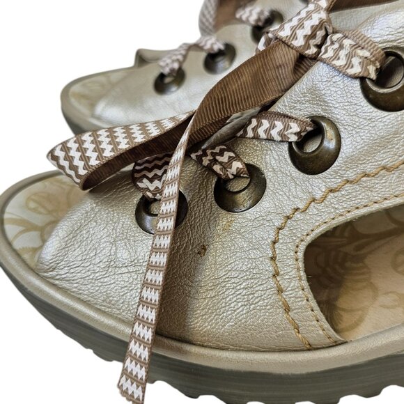 Fly London Womens Yfla Lace Up Wedges, Open Toe, Leather, Size 40 / 9-9.5 - Picture 7 of 10